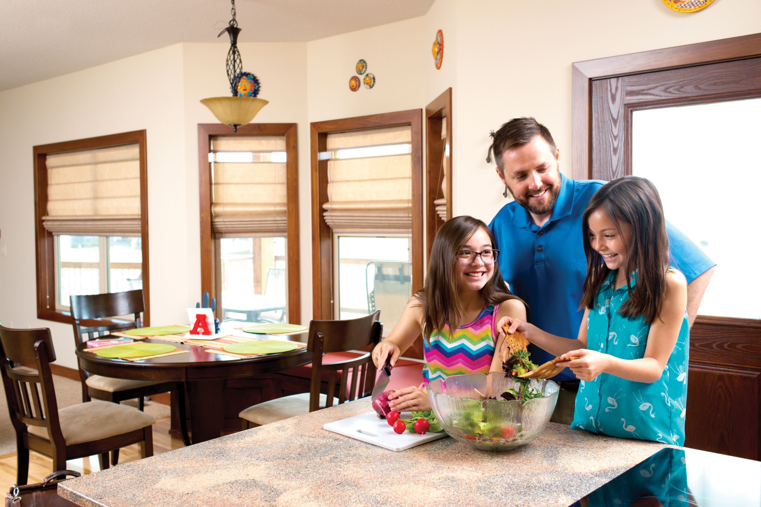 Family making salad