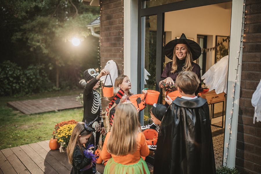 Group of kids trick or treating.