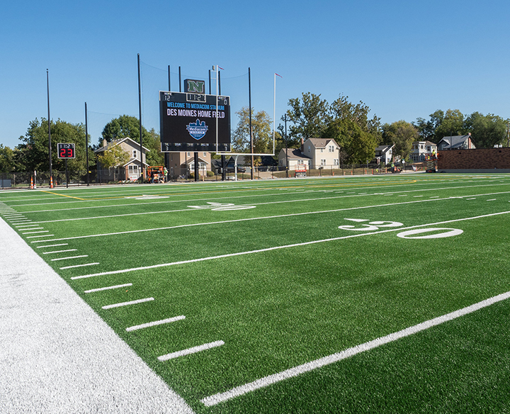 Mediacom Stadium as seen from the 30-yard-line looking at the endzone
