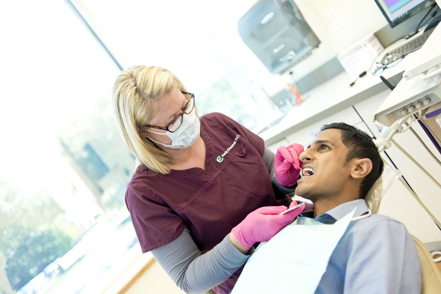 Dentist working on patient