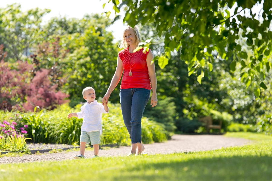 Mother and son on a walk