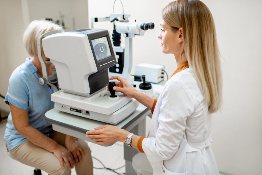 women getting a vision exam
