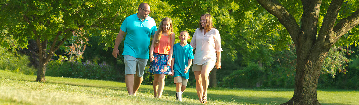 families walking in park